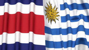 KOSTA RICA ve Uruguay bayrakları gerçekçi kumaş dokusuyla