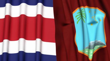 COSTA RICA ve Batı Hint Adaları bayrakları gerçekçi kumaş dokusuyla