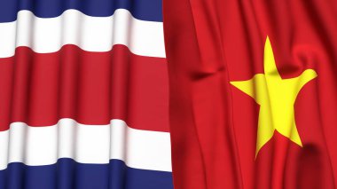 KOSTA RICA Bayrakları ve gerçekçi kumaş dokusuna sahip VİETNAM