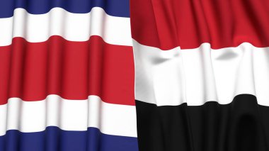 COSTA RICA ve YEMEN bayrakları gerçekçi kumaş dokusuna sahip