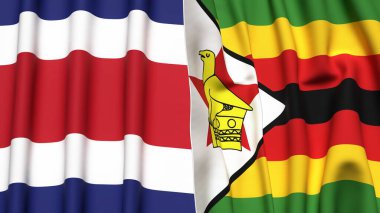 KOSTA RICA ve ZIMBABWE bayrakları gerçekçi kumaş dokusuyla