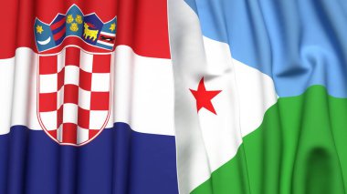 Gerçekçi kumaş dokusuna sahip CROATIA ve DJIBOUTI bayrakları