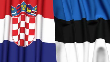 Gerçekçi kumaş dokusuna sahip CROATIA ve Estonya bayrakları
