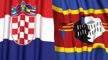 Gerçekçi kumaş dokusuna sahip CROATIA ve Eswatini bayrakları
