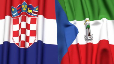 Gerçekçi kumaş dokusuna sahip CROATIA ve EquATORIAL GUINEA bayrakları