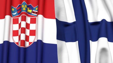 Gerçekçi kumaş dokusuna sahip CROATIA ve FINLAND bayrakları