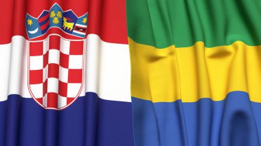 Gerçekçi kumaş desenli CROATIA ve GABON bayrakları