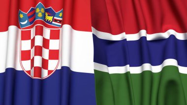 Gerçekçi kumaş dokusuna sahip CROATIA ve GAMBIA bayrakları