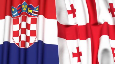 Gerçekçi kumaş dokusuna sahip CROATIA ve GEORGIA bayrakları