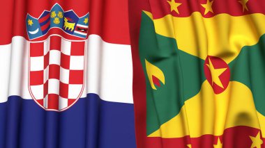 Gerçekçi kumaş dokusuna sahip CROATIA ve GRENADA bayrakları