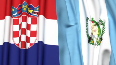 Gerçekçi kumaş dokusuna sahip CROATIA ve GUATEMALA bayrakları