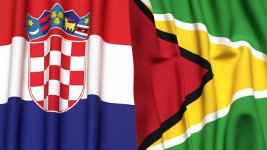 Gerçekçi kumaş dokusuna sahip CROATIA ve GUYANA bayrakları