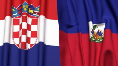 Gerçekçi kumaş dokusuna sahip CROATIA ve HAITI bayrakları