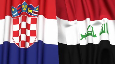 Gerçekçi kumaş dokusuna sahip CROATIA ve IRAQ bayrakları