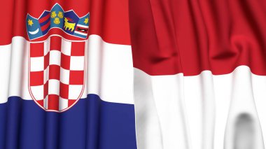 Gerçekçi kumaş dokusuna sahip CROATIA ve INDONEZYA bayrakları