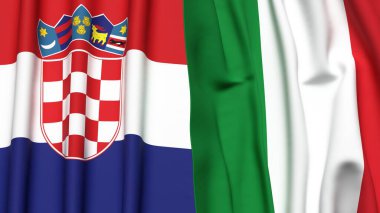 Gerçekçi kumaş dokusuna sahip CROATIA ve ITALY bayrakları