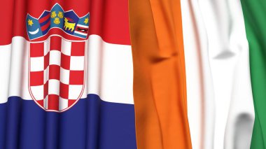 Gerçekçi kumaş dokusuna sahip CROATIA ve IVORY Kıyı Bayrakları