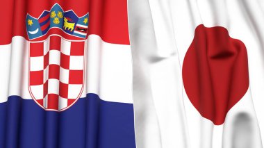 Gerçekçi kumaş dokusuna sahip CROATIA ve JAPAN bayrakları