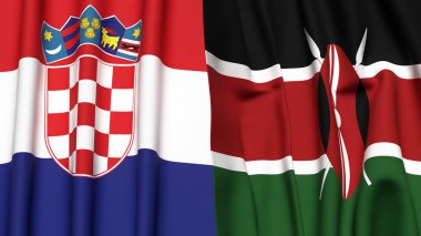 Gerçekçi kumaş dokusuna sahip CROATIA ve KENYA bayrakları