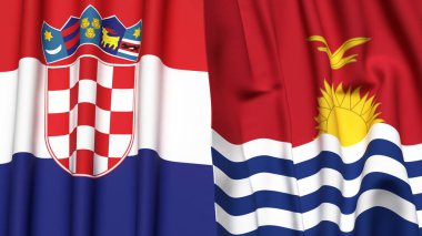 Gerçekçi kumaş dokusuna sahip CROATIA ve KIRIBATI bayrakları