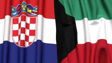KROATIA ve KUWAIT bayrakları gerçekçi kumaş dokusuyla