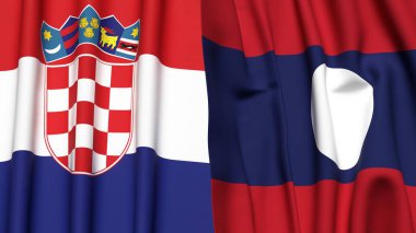 Gerçekçi kumaş desenli CROATIA ve LAOS bayrakları