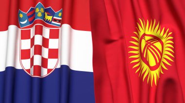 Gerçekçi kumaş dokusuna sahip CROATIA ve KYRGYZSTAN bayrakları