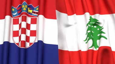 Gerçekçi kumaş dokusuna sahip CROATIA ve LEBANON bayrakları