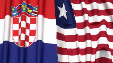 Gerçekçi kumaş dokusuna sahip CROATIA ve LIBERIA bayrakları