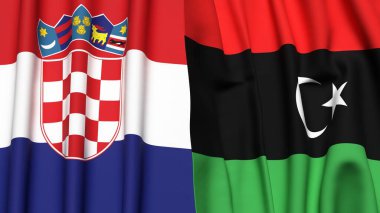 Gerçekçi kumaş dokusuna sahip CROATIA ve LIBYA bayrakları