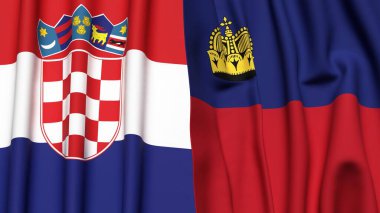 Gerçekçi kumaş dokusuna sahip CROATIA ve LIECHTENSTEIN bayrakları