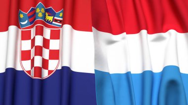 Gerçekçi kumaş dokusuna sahip CROATIA ve LUXEMBOURG bayrakları