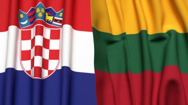 Gerçekçi kumaş dokusuna sahip CROATIA ve LITHUANIA bayrakları