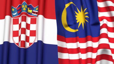 Gerçekçi kumaş dokusuna sahip CROATIA ve MALAYSIA bayrakları