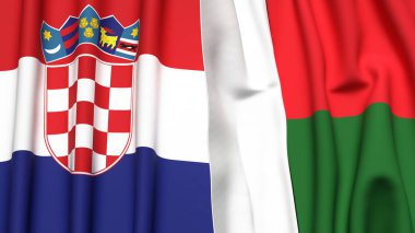 Gerçekçi kumaş dokusuna sahip CROATIA ve MADAGASCAR bayrakları