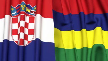 Gerçekçi kumaş dokusuna sahip CROATIA ve MAURITIUS bayrakları