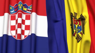 Gerçekçi kumaş dokusuna sahip CROATIA ve MOLDOVA bayrakları