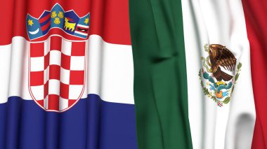 Gerçekçi kumaş dokusuna sahip CROATIA ve MEXICO bayrakları