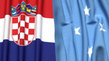 Gerçekçi kumaş dokusuna sahip CROATIA ve MICRONESIA bayrakları