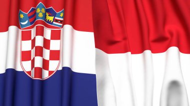 Gerçekçi kumaş dokusuna sahip CROATIA ve Monako bayrakları