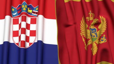 Gerçekçi kumaş dokusuna sahip CROATIA ve MONTENEGRO bayrakları