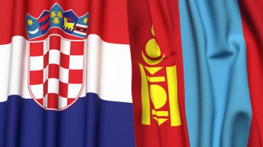Gerçekçi kumaş dokusuna sahip CROATIA ve Mongol bayrakları