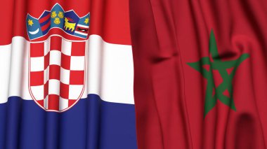 Gerçekçi kumaş dokusuna sahip CROATIA ve MoroCCO bayrakları