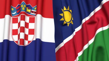 Gerçekçi kumaş dokusuna sahip CROATIA ve NAMIBIA bayrakları