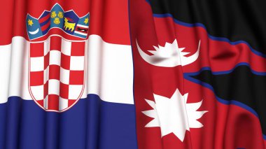 Gerçekçi kumaş dokusuna sahip CROATIA ve NEPAL bayrakları