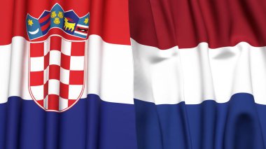 Gerçekçi kumaş dokusuna sahip CROATIA ve NETHERLANDS bayrakları