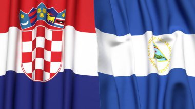 Gerçekçi kumaş dokusuna sahip CROATIA ve NICARAGUA bayrakları