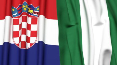 Gerçekçi kumaş dokusuna sahip CROATIA ve NIGERIA bayrakları