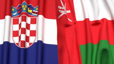 Gerçekçi kumaş dokusuna sahip CROATIA ve OMAN bayrakları