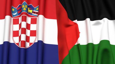 Gerçekçi kumaş dokusuna sahip CROATIA ve Filistin 4k bayrakları